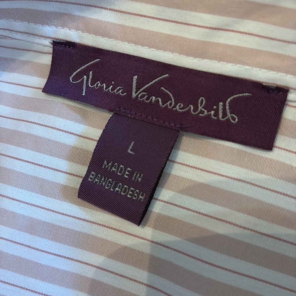 Gloria Vanderbilt Pink Striped Button Down Wrinkle Resistant Oversized Shirt - Picture 6 of 11